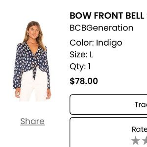 BCBGeneration Blue Tie Front Bell Sleeve Blouse